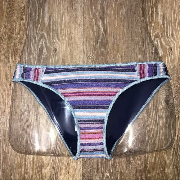 Becca Adela Tab Side Hipster Bikini Bottom in Metallic Multi Stripe Medium NWT - Picture 4 of 9